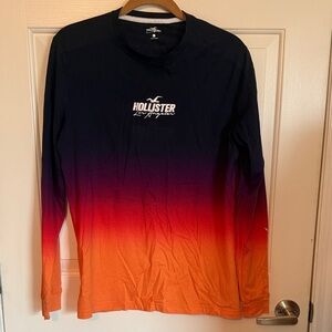 Hollister Men's Navy and Orange Gradient Long Sleeve Shirt